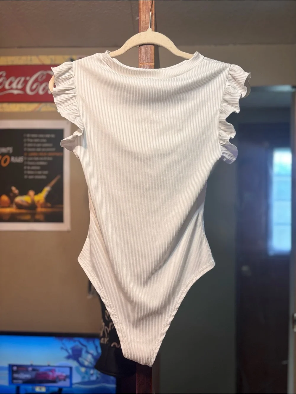 Girls' White Ruffled Sleeve One-Piece